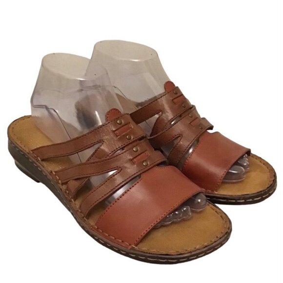 Naturalizer 9.5 Leather Sandals Strappy Slides Women’s Comfort Shoes Two Tone - Picture 1 of 13